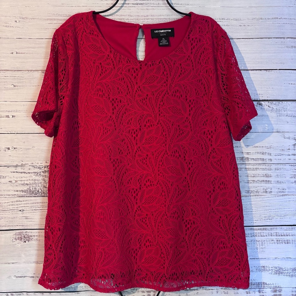 Liz Claiborne Vibrant Red Lace Blouse